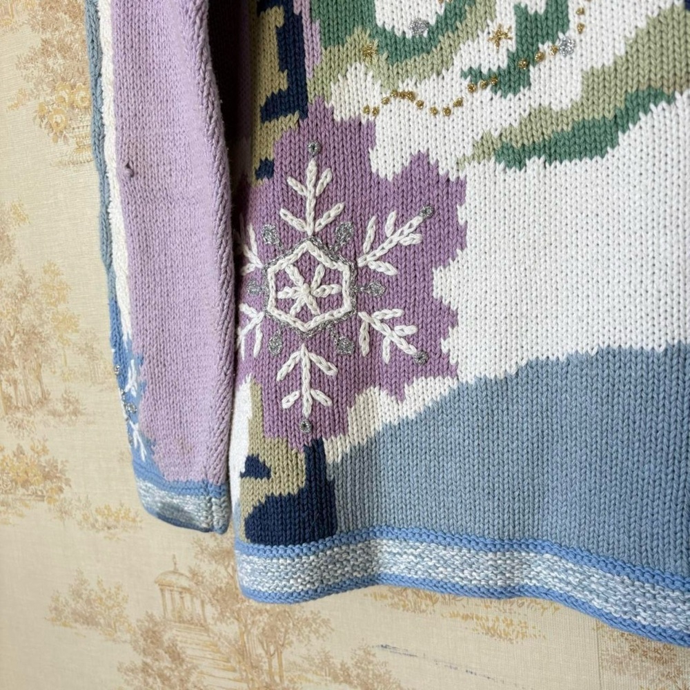 Vintage Storybook Knits purple snowflake Christmas art to wear cardigan sweater - Picture 6 of 8